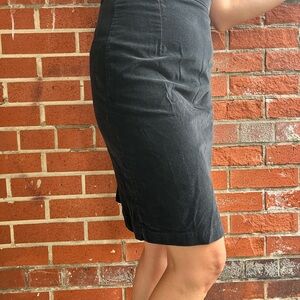 Vintage Black Velour Pencil Skirt with Slit Made in Canada